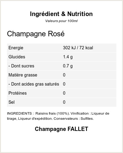 Brut Ros - Ingrdients et Nutrition - QR-VIN.com