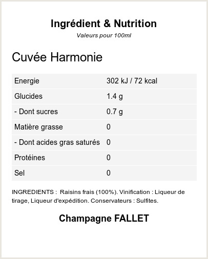 Brut Harmonie - Ingrdients et Nutrition - QR-VIN.com