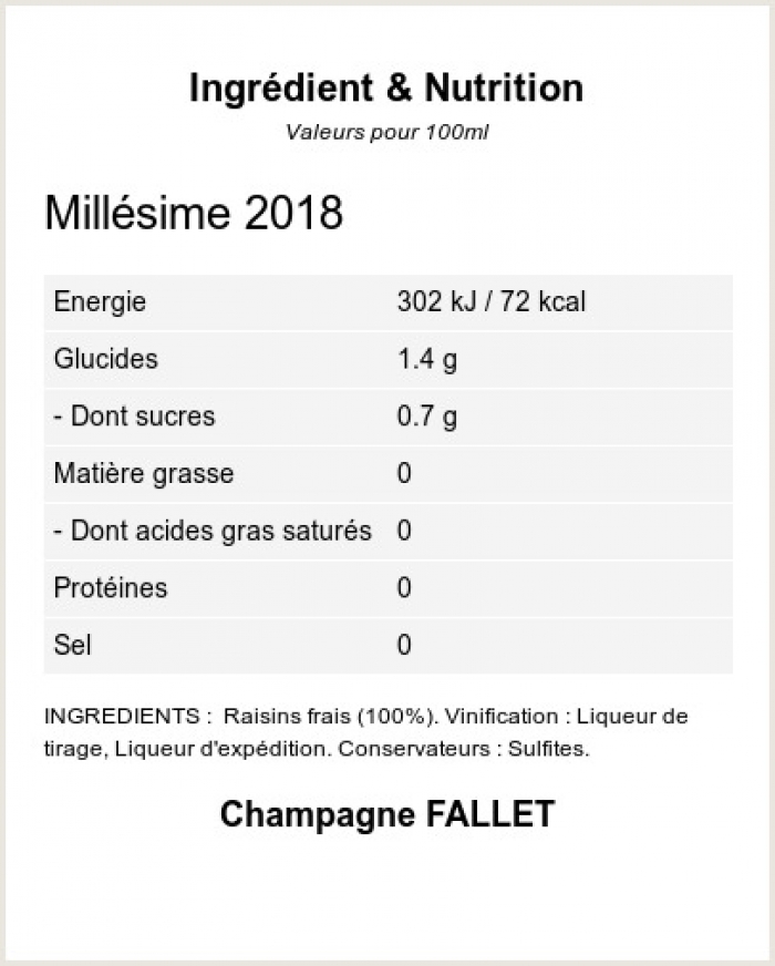 Brut Millésime 2019 - Ingrédients et Nutrition 